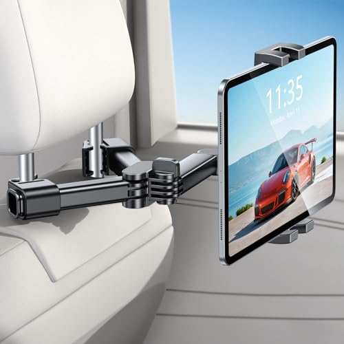 Rolgno Support Tablette Voiture, Extensible Support pour iPad Voiture Enfant Appuie Tête, 360° Réglable Porte Accroche Tablette Voiture Compatible avec iPad Pro/Air/Mini, Galaxy Tab etc (4,7-12,9)