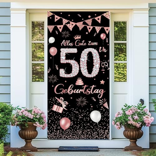 Deko 50. Geburtstag Banner für Mann und Frau - Alles Gute zum Geburtstag Party Dekoration, Roségold, 185 × 90 cm