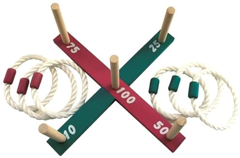 MantraRaj Wooden Garden Quoits Ring Toss Indoor Outdoor Family Pegs Kids Rope Hoopla Game Part BBQ Games Kids Adult Family Fun Party Games Wooden Ring Toss Game