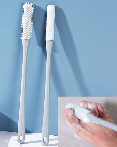 JEJA Brosse Pied, Brosses de nettoyage pour les orteils avec long manche en silicone, Brosse à Pieds pour la Douche, Brosse à Peeling des Pieds, Lot de 2, Gris