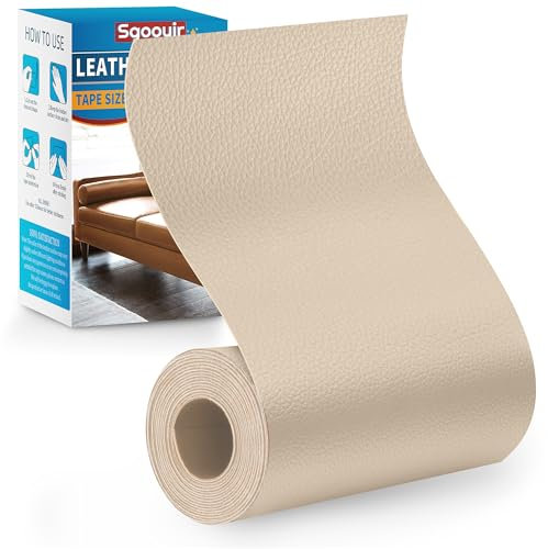 Sgooyir Kunstleder Selbstklebend Beige, 10x160cm Leder Reparatur Set, Kunstleder Reparaturset Flicken Selbstklebend Patch für Autositze, Möbel, Sofa, Couch, Jacken