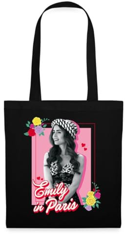 Spreadshirt Emily In Paris Emily Schwarz-Weiß Bild Mit Blumen Stoffbeutel, One size, Schwarz