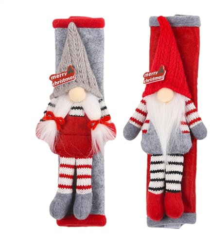 Fundas para pomos de gabinete de gnomo navideño de punto | Paquete de 2 protectores de perillas navideñas | Fundas Decorativas para Puertas de Cocina y Frigoríficos | Encantadora decoración navi