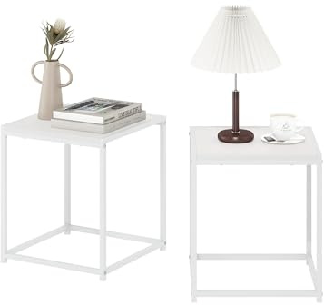 Furinno Camnus Modern Living Beistelltisch, Solides Weiß/Weiß, 2er-Set