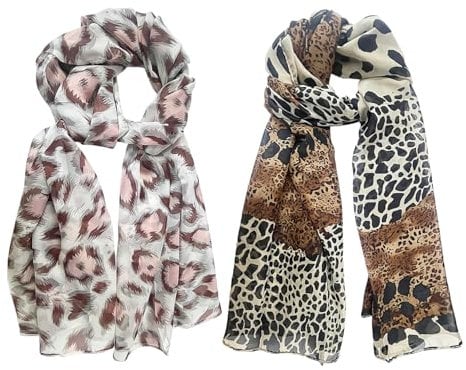 FDGGT 2 Stück Seidenschal Mit Leopardenmuster, Retro-Seidenschal, Langer Damen-Seidenschal, Chiffon-Schal, Weicher Und Leichter Schal