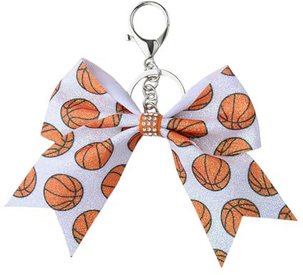 Guqqeuc Basketball Fußball Glitzer Schleife Schlüsselanhänger für Frauen Mädchen Cheerleader Cheerleading Schlüsselanhänger für Tasche Rucksack Cheer Bow Schlüsselanhänger, Basketball, S