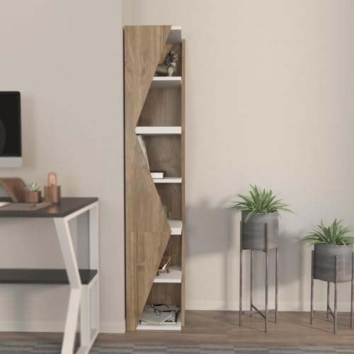 Hanah Home Elegant Walnut & White Bookshelf, 165 cm Height, 31.8 cm Width | 100% Melamine Coated Particle Board, 18 mm Thickness | Stylish Storage for Modern Homes