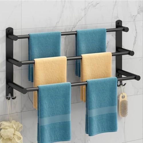 Toallero de 60 cm sin taladrar, toallero de pie, toallero negro accesorios de baño, toallero de baño autoadhesivo SUS304 de acero inoxidable, toallero de pared para baño, cocina