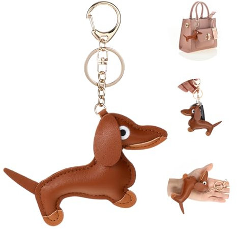 Giantree Schlüsselanhänger Dackel, Süße Welpe Hundetasche Anhänger Leder Glücksbringer Dackel Keychain Geschenke für Lieblingsmensch Frauen Männer Kinder Geburtstag Schlüsselring (Hellbraun)