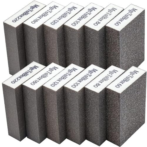 12 Pcs Sanding Sponges, Sanding Block with 6 Grits (60/80/100/120/180/220), Sanding Blocks for Walls, Wood, Metal and Accessories Hand Sanding