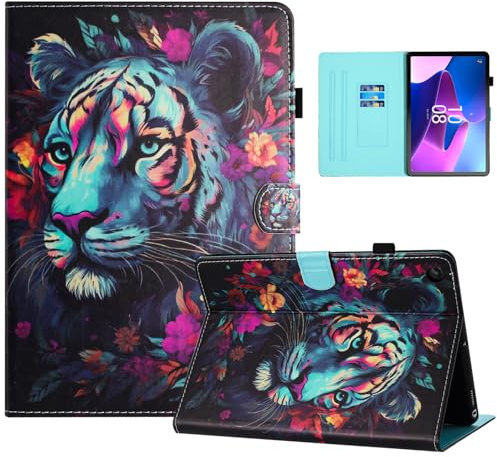 Auslbin Buntes PU Hülle für Lenovo Tab M10 Gen 3 10.1 Zoll, Schönes Muster, Flip Tab M10 (3rd Gen)/TB-328FU/XU Tablet Hülle mit Ständer, Geeignet für Filme, Video-Chats, Tiger