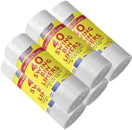 EasyClean Bin Bags 50 Litre Swing Bin Bag Liners,5 Roll [ 200 Bags ] Heavy Duty Durable Leak-Proof Garbage Bags,White Plastic Bin Bags For Kitchen Bins&Large Indoor Trash Bin,Unscented Garbage Bags