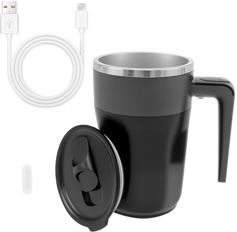 Self Stirring Coffee Mug 300 ml Kein Überlauf 300 mA USB-Schnellladung 90 min Selbstrührender Kaffeebecher Edelstahl rutschfest Magic Mug Becher Selbstrührende Tasse Electric Mixing Cup (Dunkelgrau)