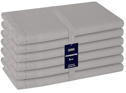 Cottoniva Stoffservietten Set 6 Stück - 100% Baumwolle, 46x46 cm - Wiederverwendbar, Weich und Langlebig - Perfekt für Esstisch, Hochzeit und Alltag, Hochwertige Hemstitch Servietten Hellgrau