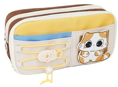 AQCQDQ Niedliches Capybara Federmäppchen Mit Capybara Clip Aufklebern, Mehrschichtige Stifttasche, Federmäppchen Mit Reißverschluss Niedlicher Schreibwaren Organizer Für Stifte (orange,22cm)