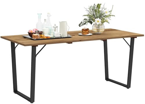 Outsunny Tavolo da Giardino per 6 Persone con Foro per Ombrellone, Tavola da Pranzo Rettangolare in Legno e Acciaio, Per Patio, Terrazzo, Balcone ed Esterno, 175x80x75 cm, Marrone