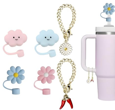 CATOR 2 Pcs Tapas de Pajitas para Stanley Cup, 2 Accesorios Colgantes, 10mm a Prueba de Polvo Tapas de Pajitas de Silicona, Pajitas Reutilizables Tapa Consejos para Stanley 40/30 Oz Vaso Accesorios