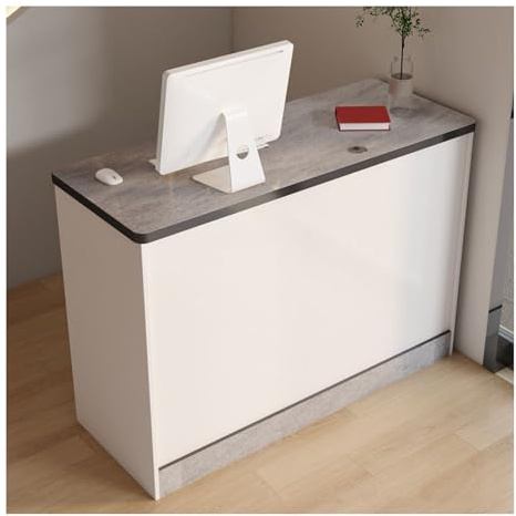 HBOOMOEM BüRotheke,Rezeptionstisch,Empfangstheke Rezeption Friseur,Verkaufstresen Mit AbschließBaren Schubladen,Geeignet FüR Unternehmen, SchöNheitssalons, Lobbys, GeschäFte.(White Grey Marble,120cm/4