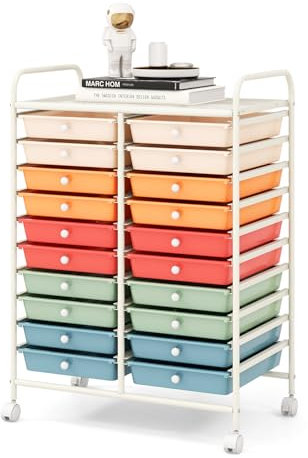 GIANTEX Rollwagen mit 20 Schubladen stapelbar, Schubladenwagen Badrollwagen Küchenwagen mit feststellbaren Rollen, Aufbewahrungswagen Haushaltswagen für Küche Bad Büro 64x39x88 cm (Bunt 2)