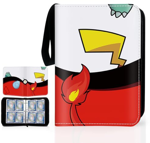 SALUOKE Karten Sammelalbum 4-Pocket, Geschenk für Jungen Mädchen | 50 Seiten 400 Taschen Sammelmappe mit Tragegriff, Tragbarer Wasserdichter Sammelkarten Album