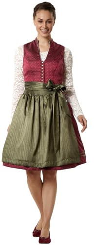 dressforfun Midi Dirndl Damen klassisches Trachten Dirndlkleid Damen, Trachtenrock mit Schleife, Schürze Dirndl ohne Schnürung, mit Dirndlbluse kombinierbar - Oliv/Bordeaux