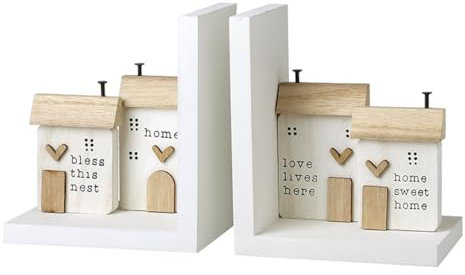 Heaven Sends Lot de 2 serre-livres en bois blanc rustique