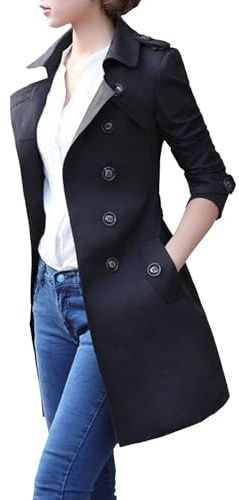 Trench-coat croisé pour femme, trench-coat mi-long, imperméable, coupe-vent, revers