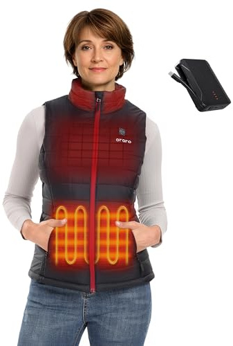 ORORO Women’s Heated Gilet with Heated Collar, Up to 13.5H Warmth | Battery included, 4 heating zones, water- and wind-resistant shell for school runs, gardening and chilly walks