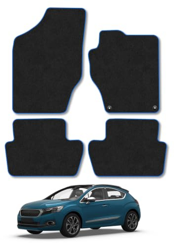 DS 4 (2015-2021) [Automatic] Carpet Car Mats | Blue Edge Trim Tailored Fit Floor Mats Full Coverage Protection Accessories Easy Clean Anti Slip Made in the UK