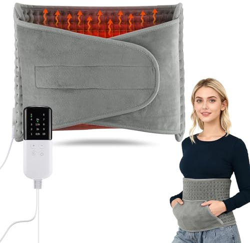 Leopacat Electric Heating Pad for Pain Relief, XL 30x60cm Moist Heat Pad | with 10 Heat Settings & Timer,Automatic Shut Off Warm Wrap for Back, Neck, Shoulders & Abdomen, Machine Washable (Grey)