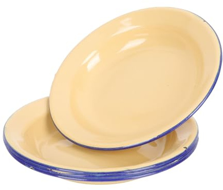 Obstteller im Restaurant Erntedankfest Emaille Gelb | Desserts und Lebensmittel, Flache Form, Zuhause und Feiertag, 4 Stück, aus Emaille