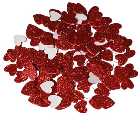 GYIOFAI 150 Stück Glitter Schaumstoff Aufkleber, Herzen Schaumstoff Sticker, Glitter Schaum Selbstklebende Herzformen Scrapbook für Jubiläum Hochzeitsfeier Geburtstag Valentinstag Dekorationen (Rot)