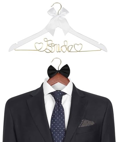 2 Stück Hochzeits Kleiderbügel, Braut Kleiderbügel,Personalisierter Bügel Holz für Braut & Bräutigam als Hochzeit Deko, Hochzeitsgeschenk