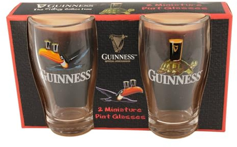 Guinness Mini-Pint-Gläser, 2 Stück, fliegendes Tukan- und Schildkröten-Design, offizielles Lizenzprodukt, Schnapsglas-Set zum Sammeln