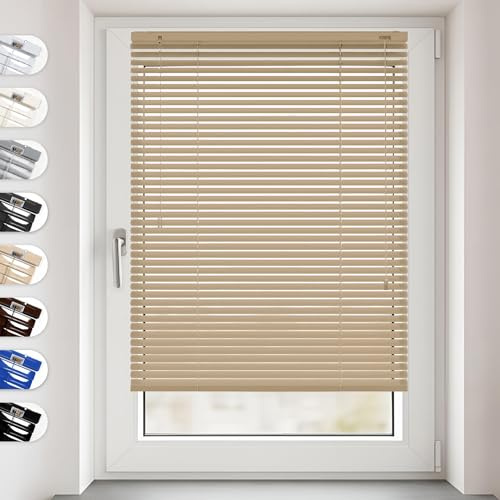 SONELLO Aluminium Jalousie 160cm x 130cm Beige Alu Jalousie Klemmfix ohne Bohren Sichtschutz Blendschutz Lichtschutz Sonnenschutz für Fenster und Türen