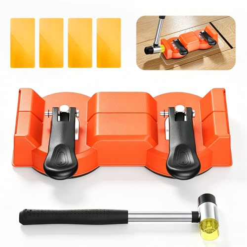 Floor Gap Fixer Tool, Dual Suction Cup Floor Gap Repair Tool, Laminate Vinyl Plank Tile Hardwood Flooring Repair Kit with 4pcs Sticky Pads & Hammer