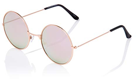 Ultra Roségold Runde Sonnenbrille UV400 für Männer und Frauen – Große Runde Unisex-Retro-Brille mit Gefederten Comfort-Fit-Scharnieren – Runde Sonnenbrille UVA UVB