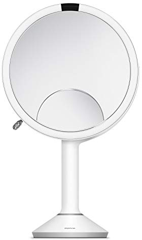 simplehuman, 10cm Sensorspiegel kompakt, 3-fache Vergrößerung, weiß Stahl, 5 Jahre Garantie