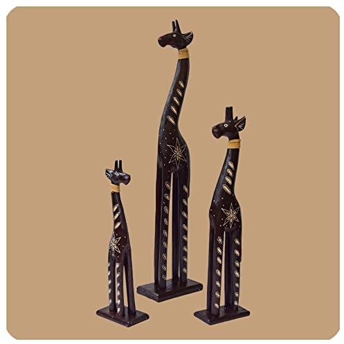 Simandra Holz Figur afrikanische Skulptur Holzfigur Afrika Deko Giraffe 3er Set