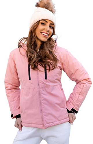 BOLF Damen Winterjacke Skijacke Snowboardjacke Schneejacke mit Kapuze Schneefang Bündchen Winddicht Wasserdicht Atmungsaktiv Outdoor Sport Style HH012 Hellrosa M [D4D]