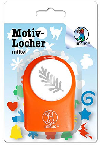Ursus 19520033 - Motivlocher mittel, Farnblatt, aus orangenem Kunststoff mit Metallstanze, Durchmesser ca. 25,4 mm, für Papierqualitäten von 160-220 g/qm, mit Druckknopffunktion