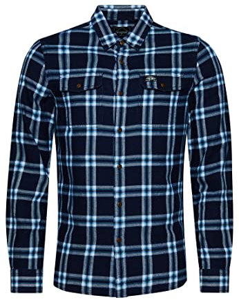 Superdry Vintage TRAILSMAN Shirt Chemise à Boutons, Rinse Indigo Check, M Homme
