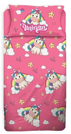 Unicorno, Lenzuolo Letto Singolo Bambina, Completo Letto, Rosa, Lenzuolo Sopra, Lenzuolo Con Angoli, Federa, 100 Percento Cotone, Lenzuola Cameretta