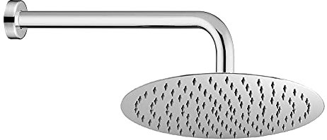 Inbagno Soffione Doccia con Braccio a Parete, Design Slim Rotondo, Acciaio Cromato, ugelli anticalcare
