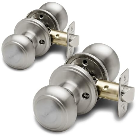 Copper Creek Colonial Passage Interior Door Knob – ANSI Grade-3 Certified, Modern Heavy Duty Handle, Easy Install and Reversible for Bedroom, Bathroom and Closets – Satin Stainless (2 Pack)