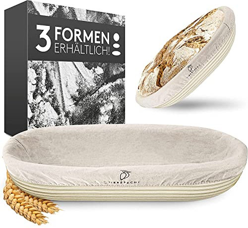 Liebspecht® Cesto Lievitazione Pane Ovale in Canna Peddig di Alta Qualità (Ø 28 cm) - Con Inserto di Lino Lavabile - Adatto per 500g di Impasto - L'Accessorio Perfetto per La Panificazione