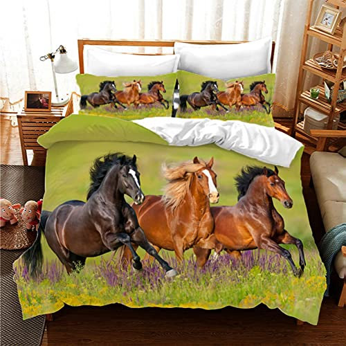 CXYXHW Set di 3 copripiumini con stampa 3D, motivo cavallo, in microfibra, di facile manutenzione, con federa, per ragazzi e ragazze (C, 220 x 240 cm)