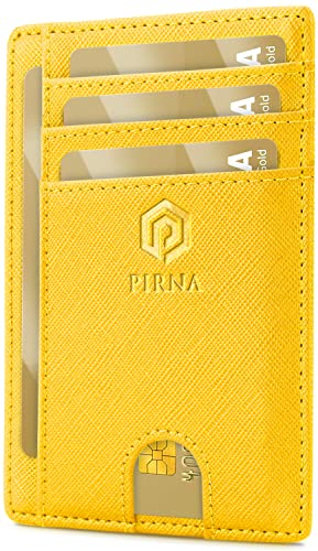 Porte Carte Bancaire Fin et Petit, Portefeuille pour Hommes et Femmes avec Pochette d'argent & Boîte-Cadeau, Porte-Cartes de Crédit RFID, Porte Carte Bancaire Anti Piratage pour Femme - Jaune