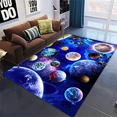 Ganekihedy Galaxy Star Wohnzimmer Teppich - Big Planet Erde Stern Bereich Spielbereich - Rutschfeste Fußmatte für Korridor, Küche, Tür (140 x 180 cm)