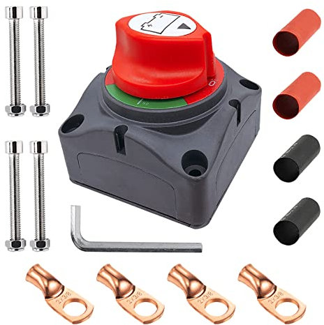Ampper Battery Switch, 12-48 V Battery Power Cut Master Switch Disconnect Isolator with Lugs for Car, Vehicle, RV and Boat (On/Off Kit)